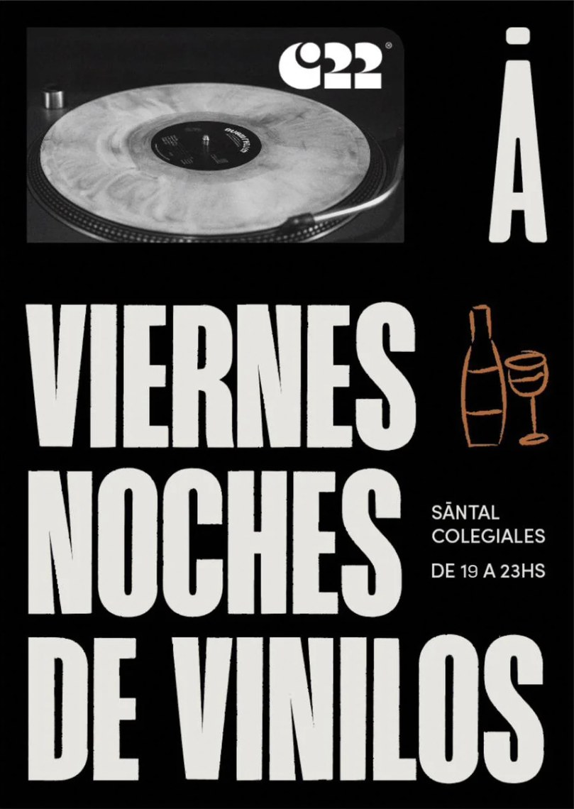 Flyer Viernes Noches de Vinilos — SĀNTAL Colegiales junto a Canal22